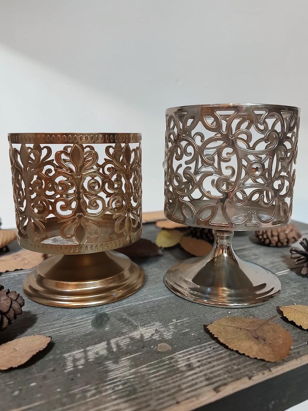 Bath & Body Works Metallic Filigree Pedestal Candle Holders - Gold & Silver